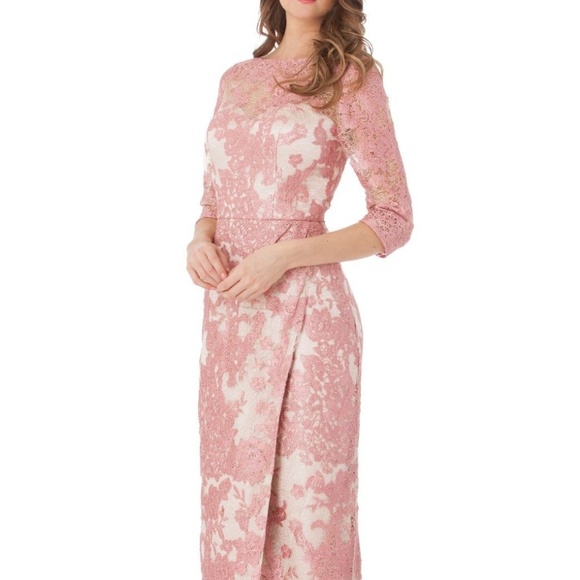 JS Collections Embroidered Lace Bateau Neck Sheath - Picture 3 of 6